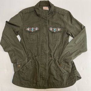 Candie's Army Green Sparkle Rhinestones 4 Pockets Jacket S Small 100% Cotton